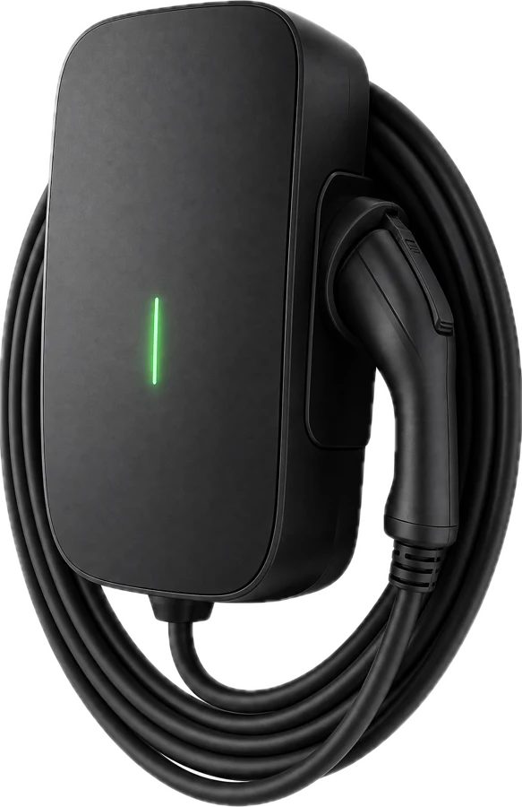 Wallbox mit aufgerolltem Ladekabel